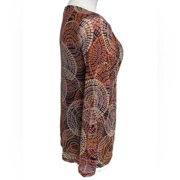 Vintage Axcess Brown/ Orange/ Pink  Sheer Sleeves Blouse Women Size M (Medium) - Picture 6 of 8